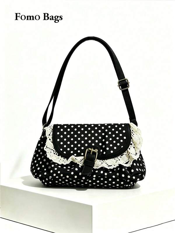 Back To School Season Korean Style Polka Dot Niche Design Color Block Shoulder Bag Crossbody Bag For College Students High-End Polka Dot Bag For Campus Use