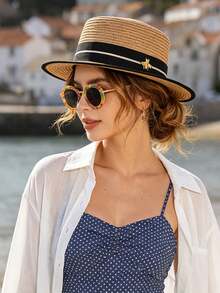 1pc Women's Straw Hat Bohemian Polyester Fashion New Style Wide Brim Personalized Sun Protection Breathable Outdoor Straw Hat Suitable For Daily Outdoor Use - Multicolor - View 9
