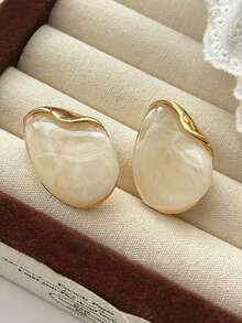 1 par de pendientes de botón para mujer con forma asimétrica minimalista, textura única, estilo vintage elegante, adecuados para uso diario y reuniones casuales, otoño/invierno - Champán - Ver 4