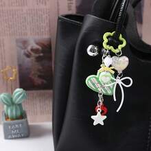 1pc Unisex Heart Keychain, Bead & Bow Charm, Stylish Accessory For Backpack & Keys - Multicolor - View 2