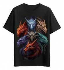 Colorful Dragon T-Shirts In Artistic Design - Black - View 1