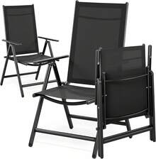 Casadsadaria Gartenstühle Set von 2 Stühlen mit hoher Rückenlehne, faltbarer 8-fach verstellbarer Campingstuhl, Aluminium, wetterfester Klappstuhl, 120 kg Tragfähigkeit, Garten Balkon - Schwarz - Übersicht 1