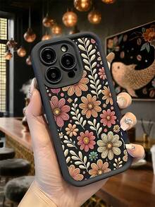 Handgemalte Blumen und Zweige mit Herbst- und Winteratmosphäre passend für Compatible with iPhone 17, 17 AIR, 16, 15, 14, 13, 12, 11 PRO MAX PLUS, XS, X y XS MAX.passend für Compatible with Samsung Galaxy S25,24,23,22 ULTRA/FE+,A56,A55,A36,A36,A35,A16,A15,Vollständiger Schutz, rutschfest und sturzsicher, weiche TPU-Hülle, schlichte Handyhülle - Negro - Ver 3