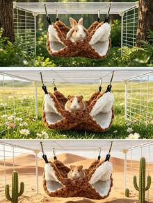 1pc Double Layer Plush Pet Hammock Cage Hanging Bed, Warm Hiding Nest For Small Animals Hamster Guinea Pig Sugar Glider Squirrel Ferret, Soft Fluffy Winter Sleeping Bed - C-Grey - View 9