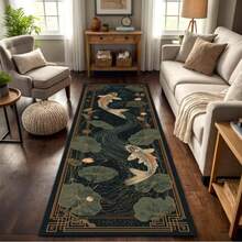 1pc Dark Green Lotus Fish Pond Floor Mat, Large Carpet, Welcome Mat, Long Runner, Floor Mat, Outdoor Doormat, Kitchen Rug, Home Decor, Front Door Mat, Area Rug, Outdoor Mat, Home Decor, Area Rug, Garden Carpet, Washable Rug - Multicolor - View 2