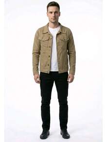 Men's Denim Jacket With Pockets And Buttons - Caqui - Ver 3
