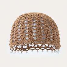 1pc Handmade Bohemian Style Literary Thin Breathable Knitted Hollow Out Beaded Beanie Hat For Women - Multicolor - View 6