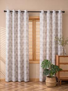 1pc Bohemian Country Vintage Wavy Print Curtain, Unique Cottage Decor Window Treatment - Grey - View 4