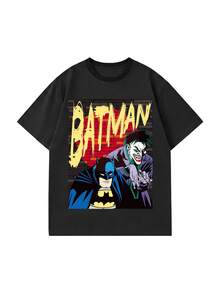 SHEIN X BATMAN Camiseta de verano para mujer con estampado retro de IP, versátil, estilo callejero Y2K, ideal para fotos urbanas, desplazamientos, viajes y fiestas informales. Negro - Negro - Ver 5