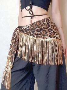 1 pieza/2 piezas Pañuelo de cintura con estampado de leopardo y lentejuelas con flecos en 4 colores, ¡crea una atmósfera increíble! 1.4m/55in de largo, se puede usar como cadena de cintura para danza del vientre, decoración de atuendo de chica sexy para fiestas, adecuado para bailar, fiestas, estilo diario de chica sexy, diseño de flecos + lentejuelas muy llamativo, puede crear fácilmente looks sexys y personalizados para la mayoría de las ocasiones. - Multicolor - Ver 9