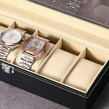 Kotak Display Jam Tangan Kulit PU Klasik Mewah 6 Slot | Kotak Penyimpanan Koleksi Jam Tangan Pria dengan Tutup Kaca Transparan dan Lapisan Beludru, Cocok untuk Pajangan, Hadiah Ideal untuk Pecinta Jam Tangan - Hitam - View 3