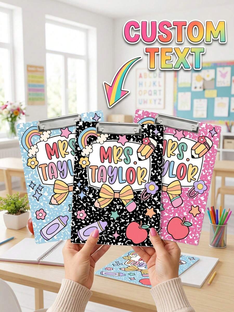 1pc Custom Text Teacher Clipboard, Personalized Teacher Gift, Classroom Office Teacher Clipboard,Unique Teacher Gift For Back To School Season,Back To School Season - Multicolor - View 1