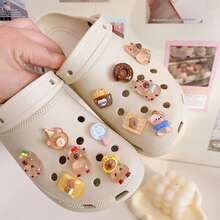 12pcs Cute Kapibala Shoe Flower Decorations, Fit For Summer Cute Slippers Decoration Clips, Transparent Cartoon Cute 3D Unisex Shoe Accessories - Brown - View 5