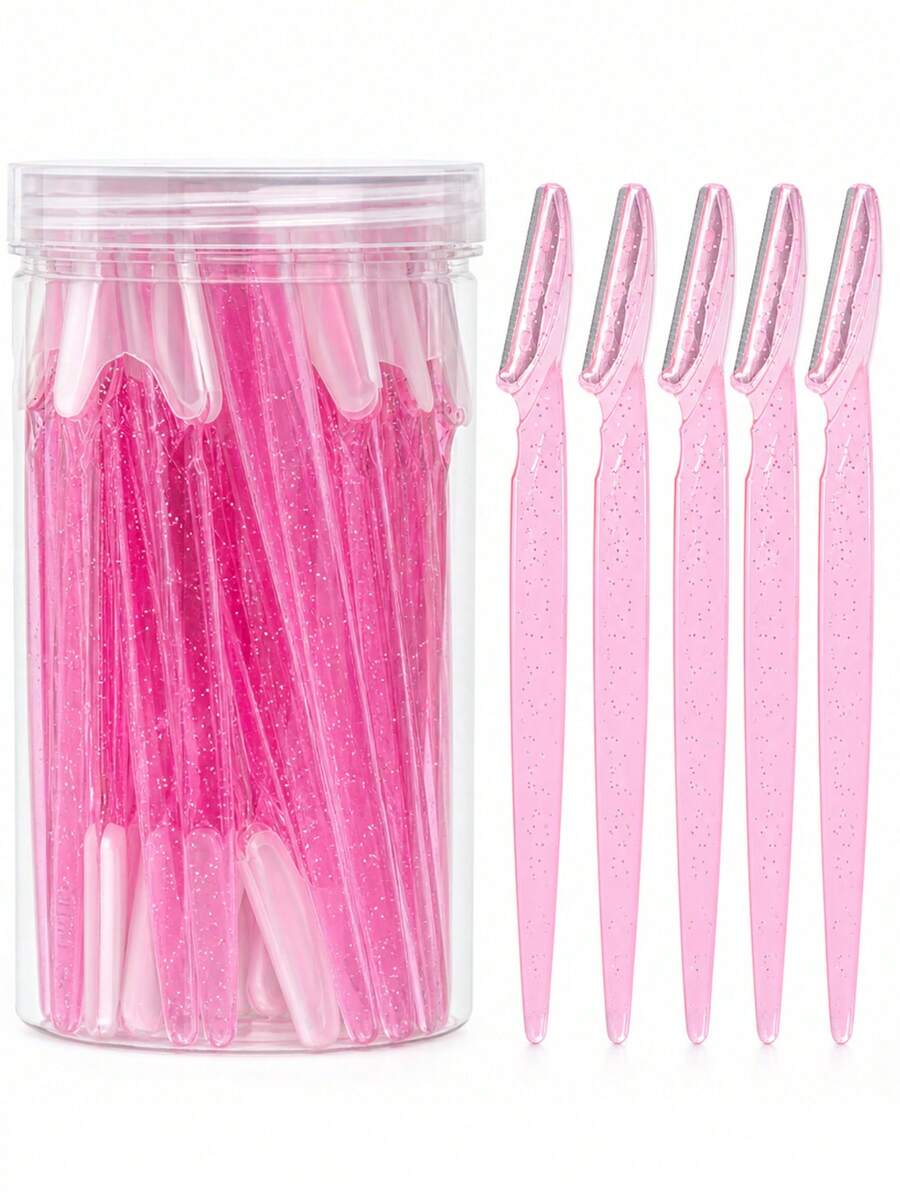 30/24/12/6/3/1pc Glitter Pink , Women's Facial Hair Shaver, Exfoliating Skin Removal Tool With Precision Protective Cap, Reusable, Suitable For Beginners Eyebrow Shaping - Multicolor - View 1