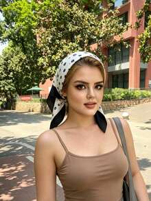 1pc Lightweight, Soft And Fresh Style Square Scarf - Suitable For Daily Outings, Shopping, Light Neck Styling, And Versatile Fashion Combinations - Black and White - View 2