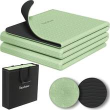 Esterilla de Yoga Plegable Readaeer para Viajes, Esterilla de Yoga Plegable de 6 mm de Grosor con Bolsa de Transporte, Esterilla Antideslizante de TPE para Ejercicios de Pilates de 72'' L x 24'' x 0.24 Pulgadas - Verde y Negro - Ver 2