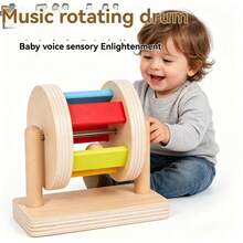 Montessori Solid Wood Rainbow Rolling Drum Educational Toy, Wooden Rainbow Textile Drum, Baby Early Learning Box Toy - 彩色 - 查看 4