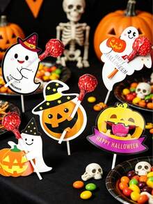 500PCS/200PCS/100pcs/50pcs/25PCS Halloween Themed Lollipop Decorations, Halloween Christmas Gift Cards, Creative Design Halloween Ghost Pumpkin Lollipop Decorative Card Paper, Suitable For Halloween Party Supplies - Multicolor - View 11
