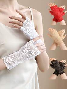 1 Pair Solid Color Spring/Summer Ultra-Lightweight Half-Finger Women's Gloves, Thin Sun Protection Half-Finger Gloves Suitable For Tea Picking, Driving, Cycling, Comfortable And Durable, Elastic Short Arm Guard Gloves, Holiday Gift, UV Protection - A - View 12