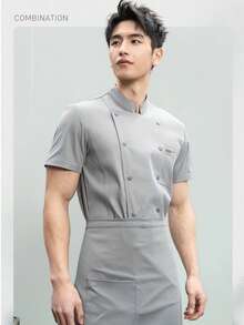 New Fashion Customized Chef Uniform Unisex Short Sleeve Breathable Mesh Back High-End Hotel Restaurant Bakery Coffee Shop Flower Shop BBQ Fast Food - Grey - View 5