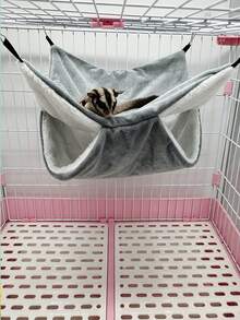1pc Double Layer Plush Pet Hammock Cage Hanging Bed, Warm Hiding Nest For Small Animals Hamster Guinea Pig Sugar Glider Squirrel Ferret, Soft Fluffy Winter Sleeping Bed - C-Grey - View 12