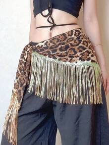 1 pieza/2 piezas Pañuelo de cintura con estampado de leopardo y lentejuelas con flecos en 4 colores, ¡crea una atmósfera increíble! 1.4m/55in de largo, se puede usar como cadena de cintura para danza del vientre, decoración de atuendo de chica sexy para fiestas, adecuado para bailar, fiestas, estilo diario de chica sexy, diseño de flecos + lentejuelas muy llamativo, puede crear fácilmente looks sexys y personalizados para la mayoría de las ocasiones. - Multicolor - Ver 8