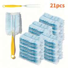 Juego de 11 piezas de plumero electrostático desechable azul (10 paños de polvo + 1 mango), un artículo imprescindible para la limpieza del hogar y del coche, muebles, teclado y plumero para coche con cabezales de repuesto, una herramienta de limpieza multifuncional - Talla única - Ver 3