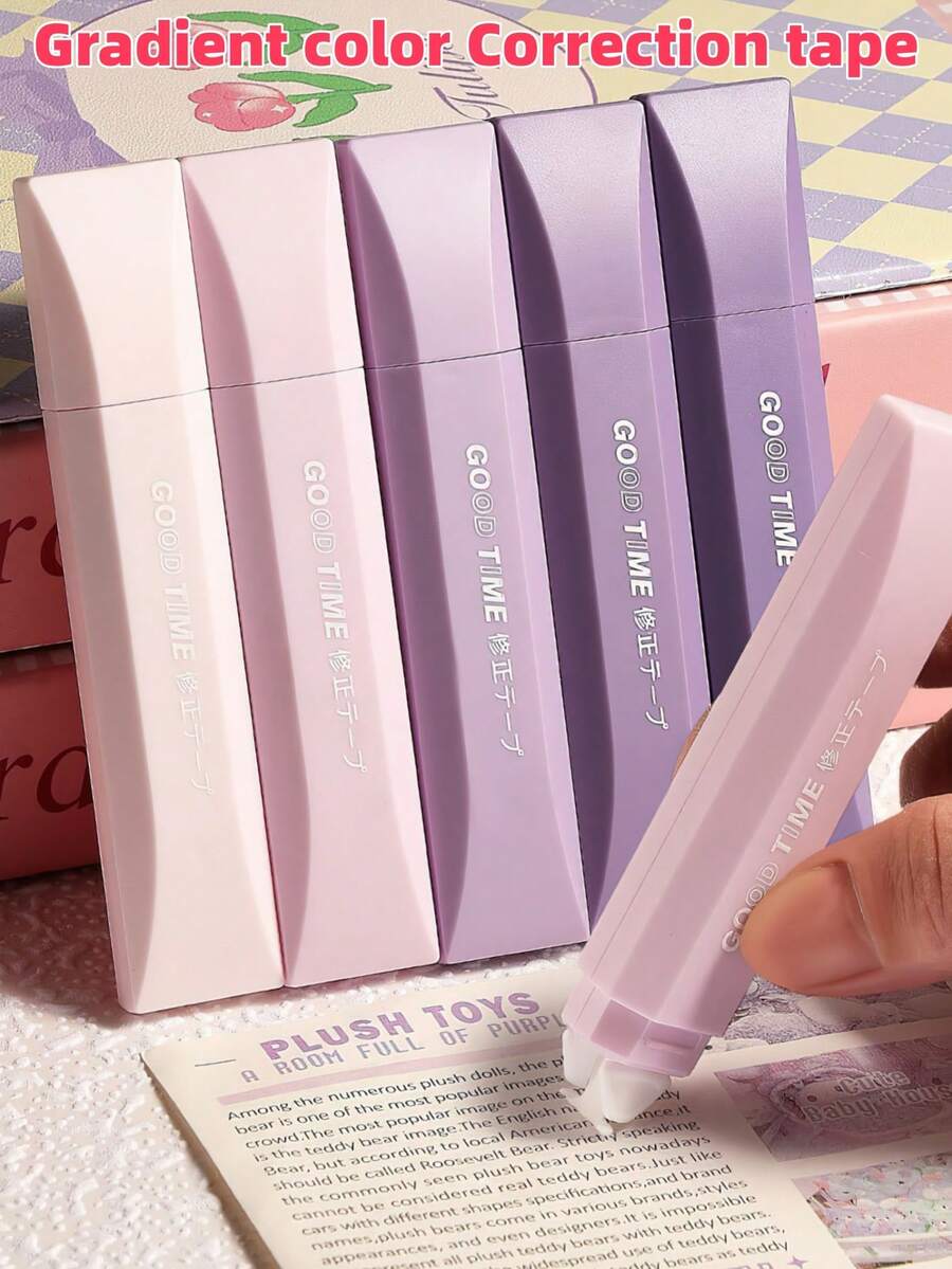 5pcs Gradient Color Pen Shaped Correction Tapes, Original Paper Color Out Tape For Correcting Homework, Documents Paper Work, Notes, Students Back To School Gift, Adult Office Supplies - Gradient Color - View 1
