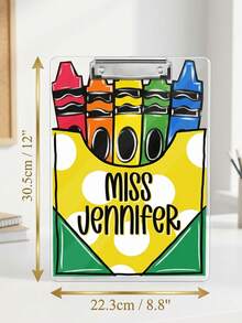 1pc Custom Teacher Name Clipboard, Personalized Crayon Print Polka Dot Decor Clip Board, Teacher Appreciation Back To School Gift Classroom Office Desk Accessory - Multicolor - View 6