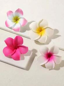1/4pcs Faux Plumeria Flower Hair Clips, Hawaiian Tropical Vibe Hair Accessories, Suitable For Girl, Perfect Hair Claws, Hair Clips, Hair Pins - Multicolor - View 1