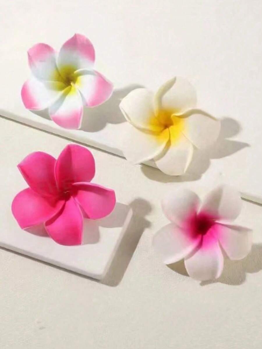 1/4pcs Faux Plumeria Flower Hair Clips, Hawaiian Tropical Vibe Hair Accessories, Suitable For Girl, Perfect Hair Claws, Hair Clips, Hair Pins - Multicolor - View 1