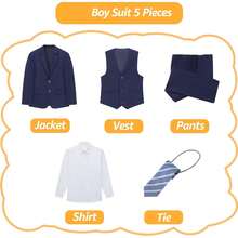 Boys 5 Piece Slim Fit Solid Formal Suit Set, Jacket Vest Pants Dress Shirt Tie Ring Bearer Outfit - 紅色 - 查看 4