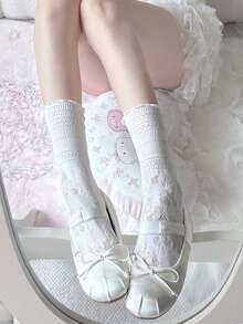 1 Pair Women's Sweet Ballet Style Ruffled Calf Socks, Summer Thin Breathable Hollow Mesh Lace Trim Lolita Short Socks - Multicolor - View 8