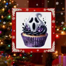 1 Set 46cm/18.11inch Ghost Cupcake Semi-Finished Cross Stitch Kit, DIY Needlework Materials, 11CT Printed Cross Stitch Decor Painting, Creative Handmade Gift, Full Home Decor Craft Set, Frame Not Included - Halloween Ghost Cupcakes - View 4