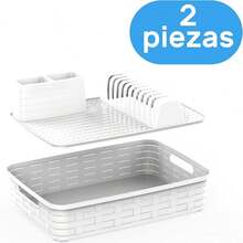 Organizador de escorredor de pratos Zylx Shopping com porta-talheres, série Bamboo (44x30x10 cm) - Disponível em 4 cores - Branco - Ver 5