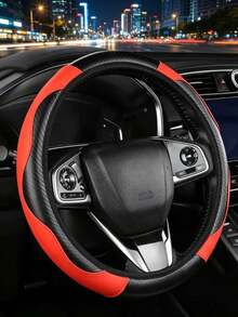 1 pieza Funda de volante de cuero PU con textura de fibra de carbono elástica para todas las estaciones, estilo deportivo empresarial con banda elástica, anillo interior no incluido - A - Ver 20
