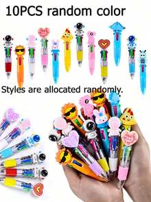 10PCS 4-Color Ballpoint Pens, Kindergarten Gift Party Favors, Fun Gift Set, Perfect For Birthdays And Children's Parties - Delightful Writing Ballpoint Pens, Random Style And Color - Multicolor - View 12