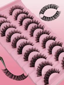 ICHICKISS 10 Pairs Soft False Eyelashes, Curly, Skin-Friendly Non-Irritating, Reusable, Suitable For Eyelash Extensions - Black - View 4