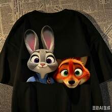 Disney Zootopia Judy Nick Paper Break Style Adult Children's Pure Cotton T-Shirt Multi Color Loose Cartoon Casual Sports Top - AT33242 - View 11