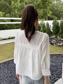 Blusa Con Botones Frontales, Manga Abullonada Y Detalle De Encaje - Rosa - Ver 3