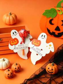 500PCS/200PCS/100pcs/50pcs/25PCS Halloween Themed Lollipop Decorations, Halloween Christmas Gift Cards, Creative Design Halloween Ghost Pumpkin Lollipop Decorative Card Paper, Suitable For Halloween Party Supplies - Multicolor - View 8