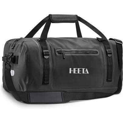 HEETA Waterproof Motorcycle Dry Bag, Waterproof Duffel Luggage Travel Bags With Zippered Closure & Pocket, Shoulder Straps, Large Space For Motorcycling Camping Commuting Boating (Black, 50L)