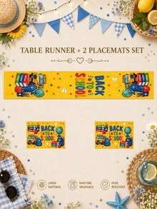 1pc-Back To School Table Runner And Placemats Set, Yellow School Bus Linen Table Decor With Books, Apple, Globe And Stars For Welcome Back Party, Teacher Classroom, Dining Room And Kitchen - Multicolor - View 11