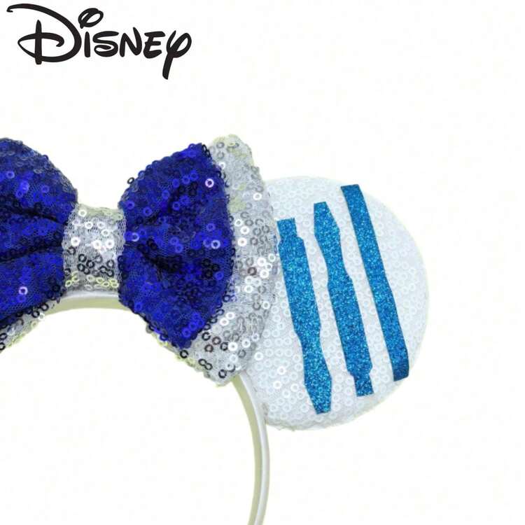 Disney 迪士尼米奇髮箍，白色亮片藍銀蝴蝶結，科幻主題百搭外出髮飾 - 查看 6
