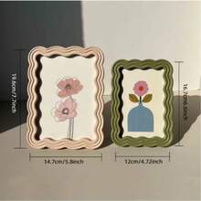 1pc Wavy Frame Resin Photo Frame 6/7 Inch Desktop Photo Frame, Cute Wavy Frame Design, Olive Green/Soft Pink/Bright Orange Color Options, Home Decor Photo Display Stand - A - View 2