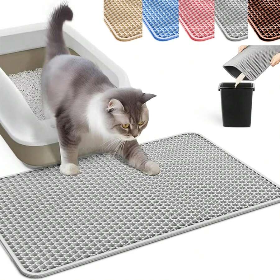 Double Layer Cat Litter Mat, Non-Slip Pet Cleaning Mat, Cat Litter Collection Mat, Waterproof Cat & Dog Litter Box And Litter Tray Mat, Cat Bed, Easy To Clean Cat Supplies, Rabbit Supplies, Autumn Home Decor, Halloween, Christmas Decoration, Please Measure The Size Of Your Litter Box Accurately Before Purchasing, Refer To The Size Chart - Khaki - View 1