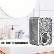Wall Mounted Automatic Toothpaste Dispenser Set With Adhesive Hook, Ice Pattern Personalized No Drilling Wall Mounted Toothpaste Squeezer, Plastic Bathroom Accessories Storage Box, Hotel And Home Bathroom Decoration, Holiday Gift - Semi-transparent Style - View 7