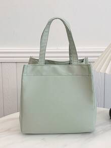 Bolsa de Almuerzo Aislada de unicolor Portátil, Caja de Almuerzo y Bolsa de Frutas Gruesa y Linda para Estudiantes - Verde - Ver 4