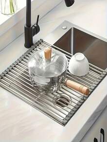 1pc Luxury Roll-Up Stainless Steel Dish Drying Rack & Fruit Strainer - Space-Saving, Multi-Functional, Sink-Top Design, Portable Rollable, Rust-Resistant, Easy To Clean, Kitchen Sink Storage Tool And Mat - Perfect For Small Kitchens - Multicolor - View 4