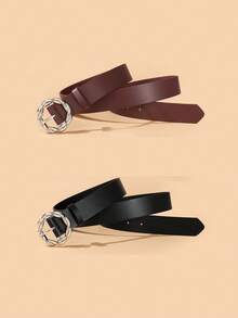 1pc/2pcs White K Color Braided Round Buckle Belt - Black - View 7